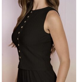 Mock button sleeveless knit top
