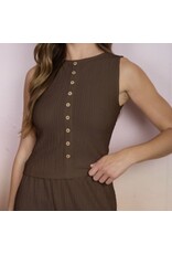 Mock button sleeveless knit top