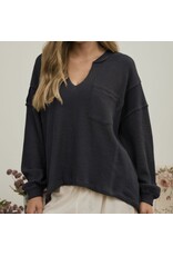 Split neck l/s knit top