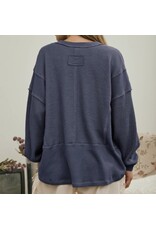Split neck l/s knit top