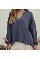Split neck l/s knit top