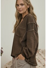 Split neck l/s knit top