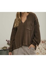 Split neck l/s knit top