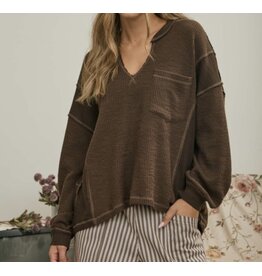 Split neck l/s knit top
