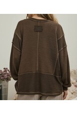Split neck l/s knit top