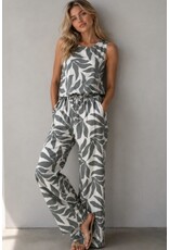 Leaf print linen pants