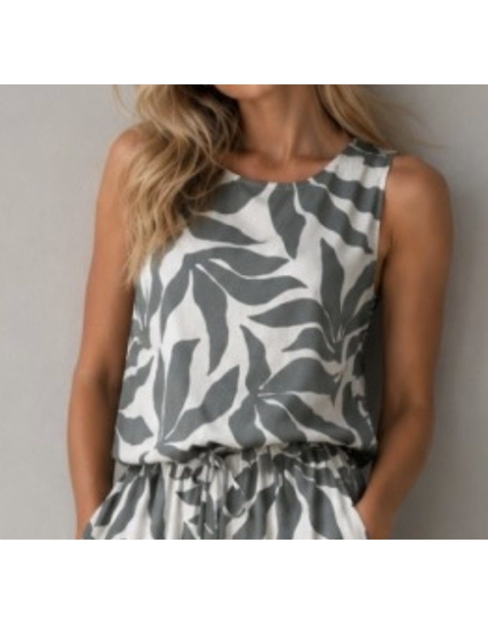 Leaf print drawstring top