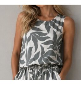 Leaf print drawstring top