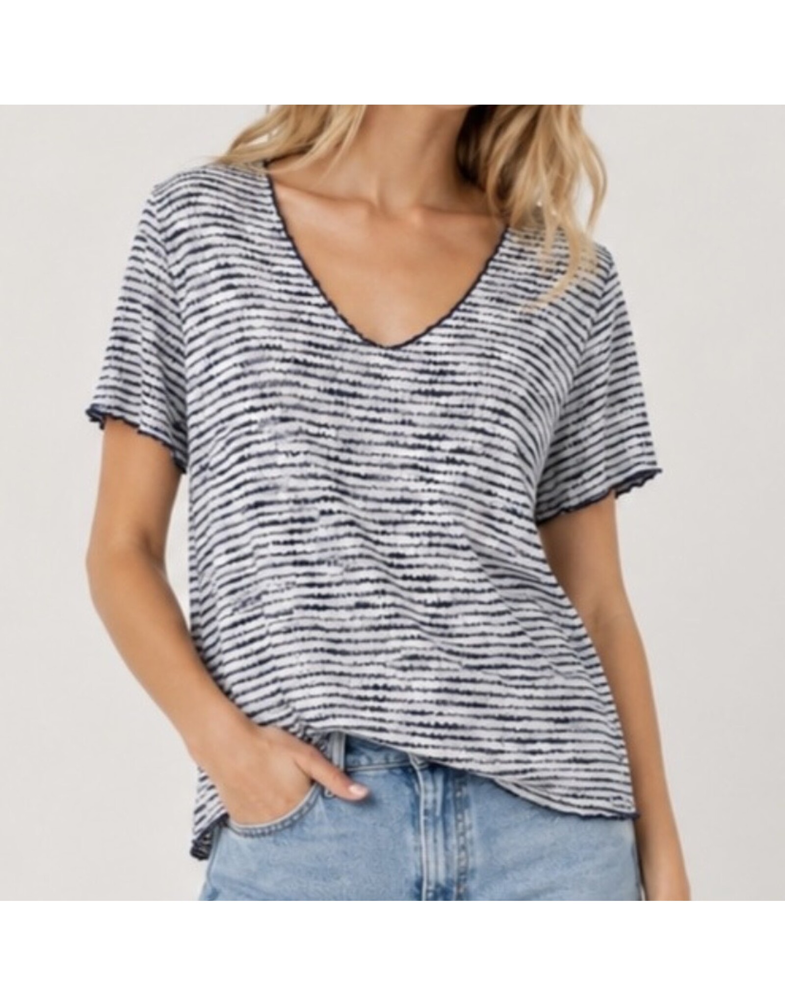 Stripe knit scoop neck tee
