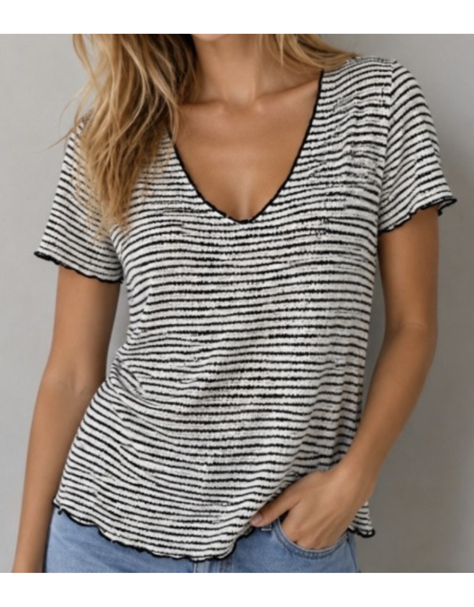 Stripe knit scoop neck tee