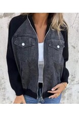 Zip up denim jacket in gray/black