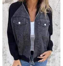 Zip up denim jacket in gray/black