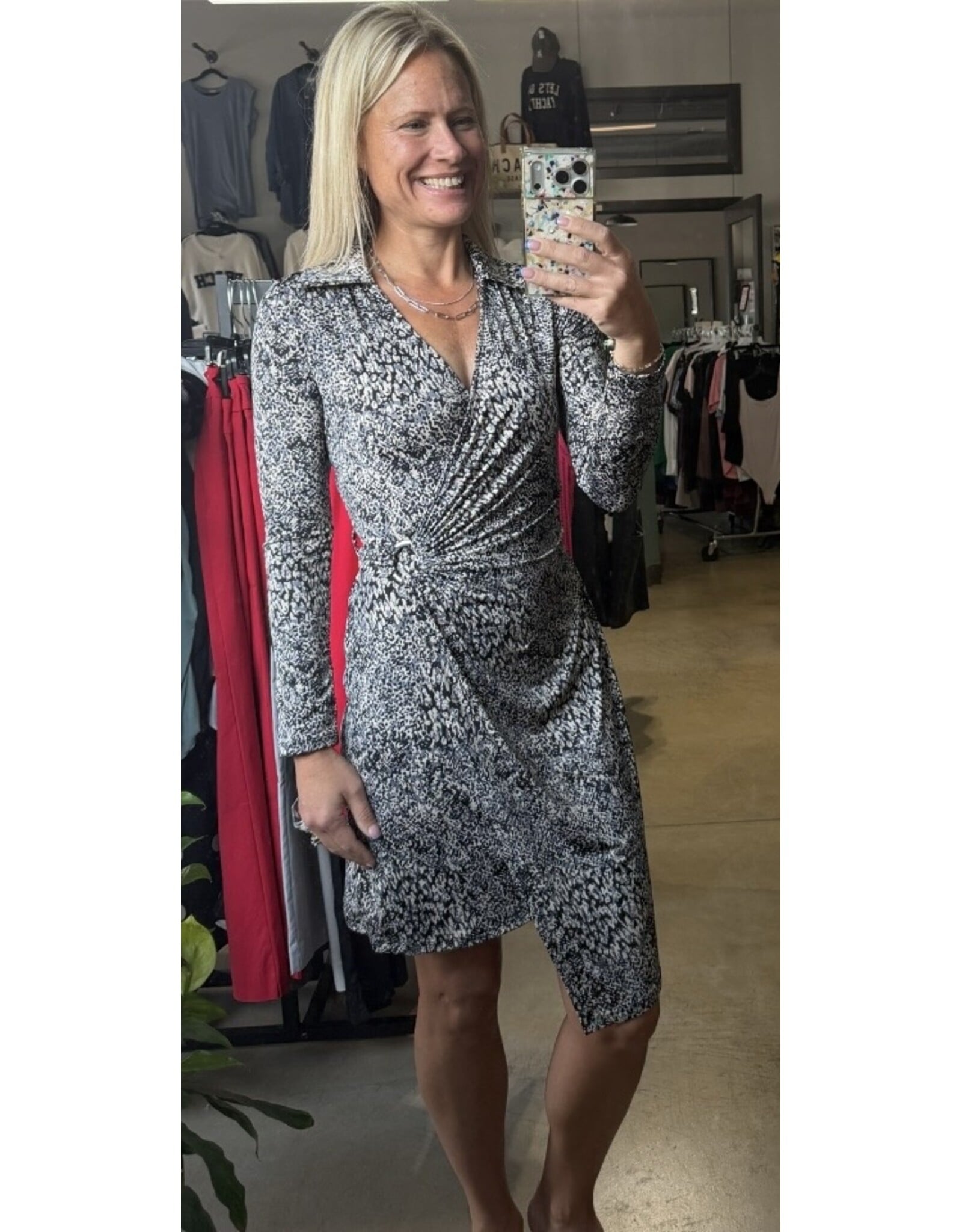 Ariella Printed ring detail wrap dress