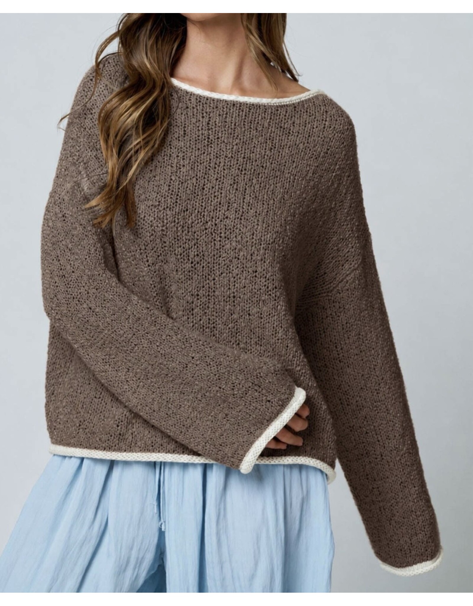 Blu pepper Boat Neck Contrast Trim Sweater