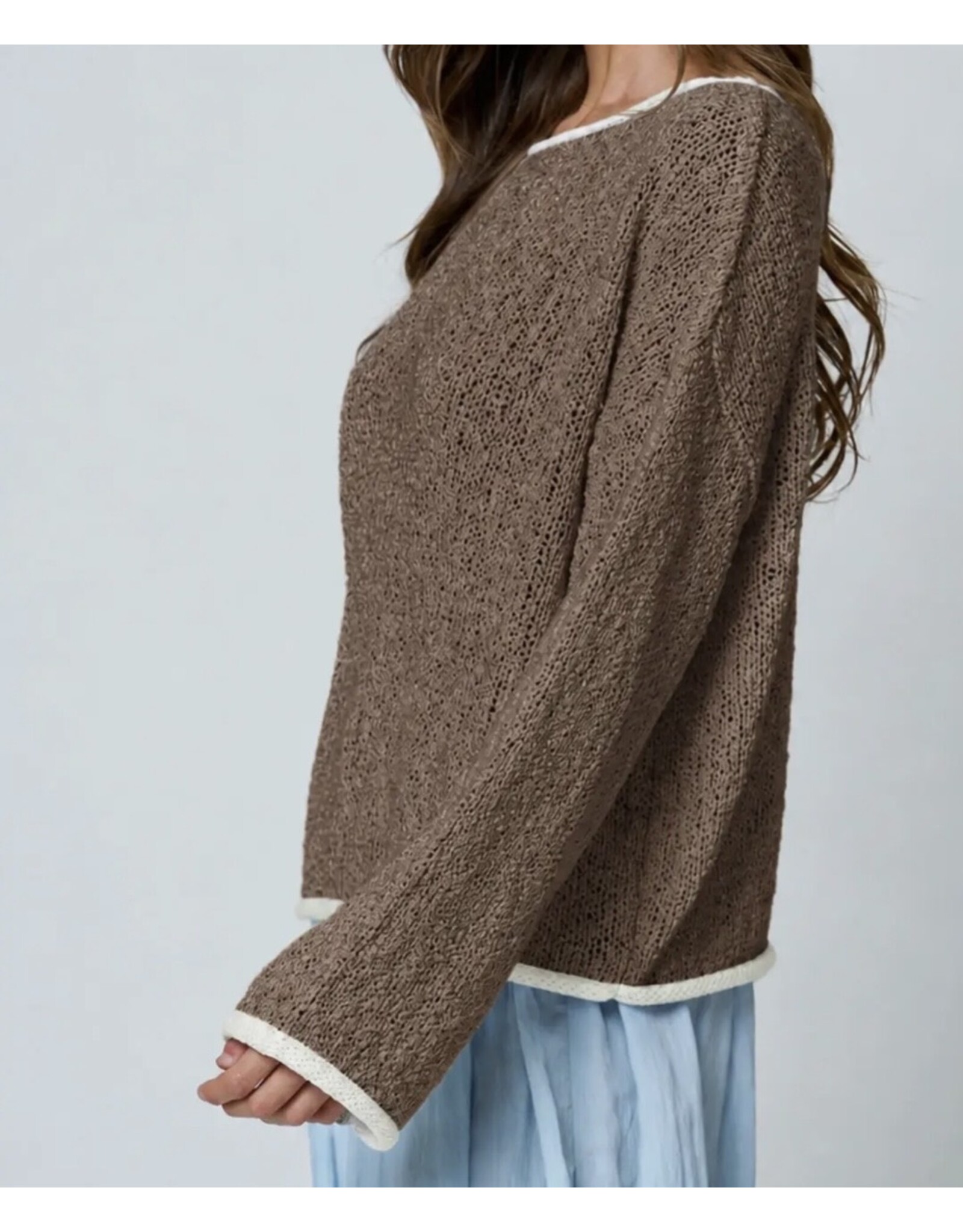 Blu pepper Boat Neck Contrast Trim Sweater
