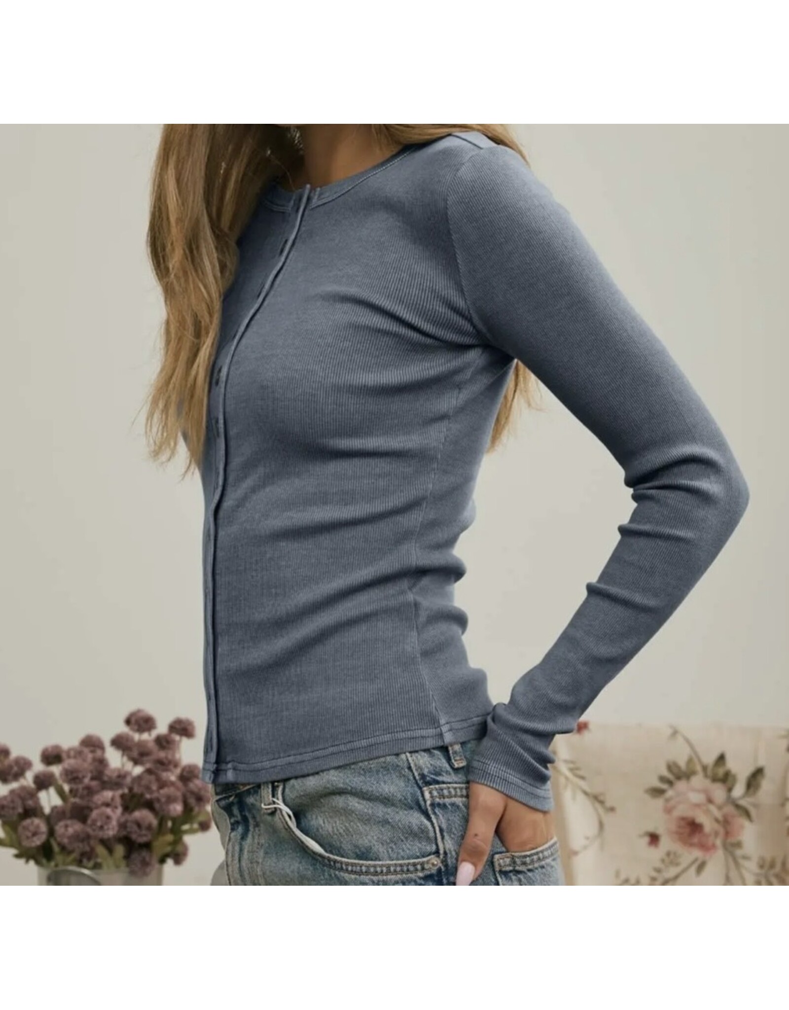 Blu pepper Button Front L/S Knit Top