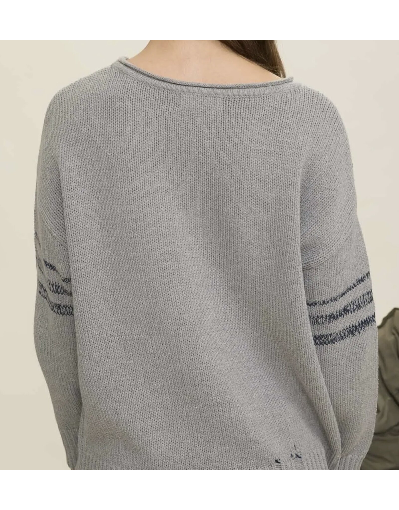 Blu pepper Distressed L/S Varsity Knit Top