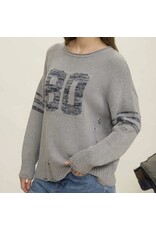 Blu pepper Distressed L/S Varsity Knit Top