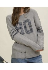 Blu pepper Distressed L/S Varsity Knit Top