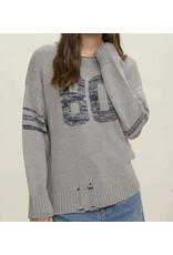 Blu pepper Distressed L/S Varsity Knit Top