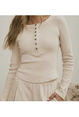 Blu pepper Ribbed Henley Knit Top