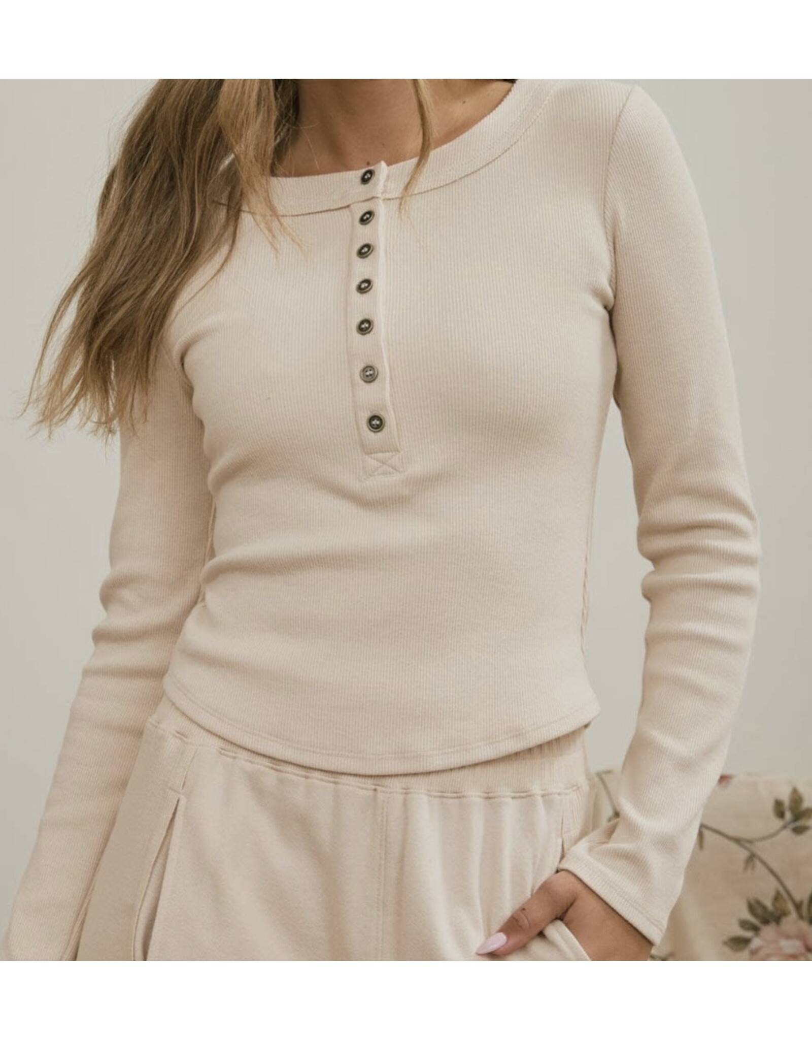 Blu pepper Ribbed Henley Knit Top