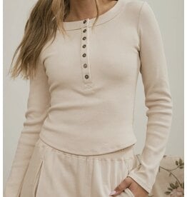 Blu pepper Ribbed Henley Knit Top