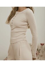 Blu pepper Ribbed Henley Knit Top