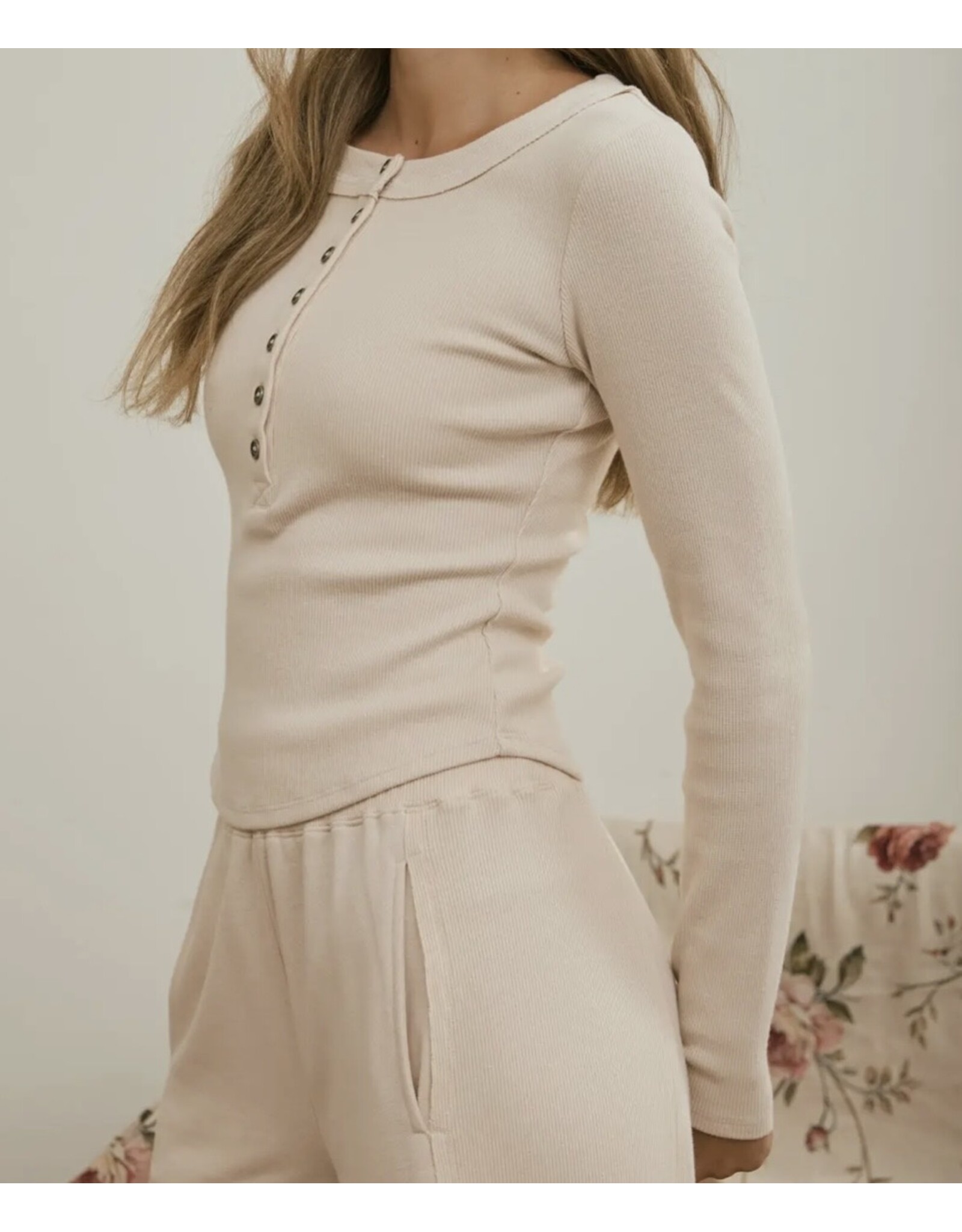 Blu pepper Ribbed Henley Knit Top