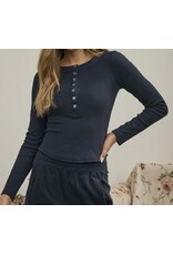 Blu pepper Ribbed Henley Knit Top