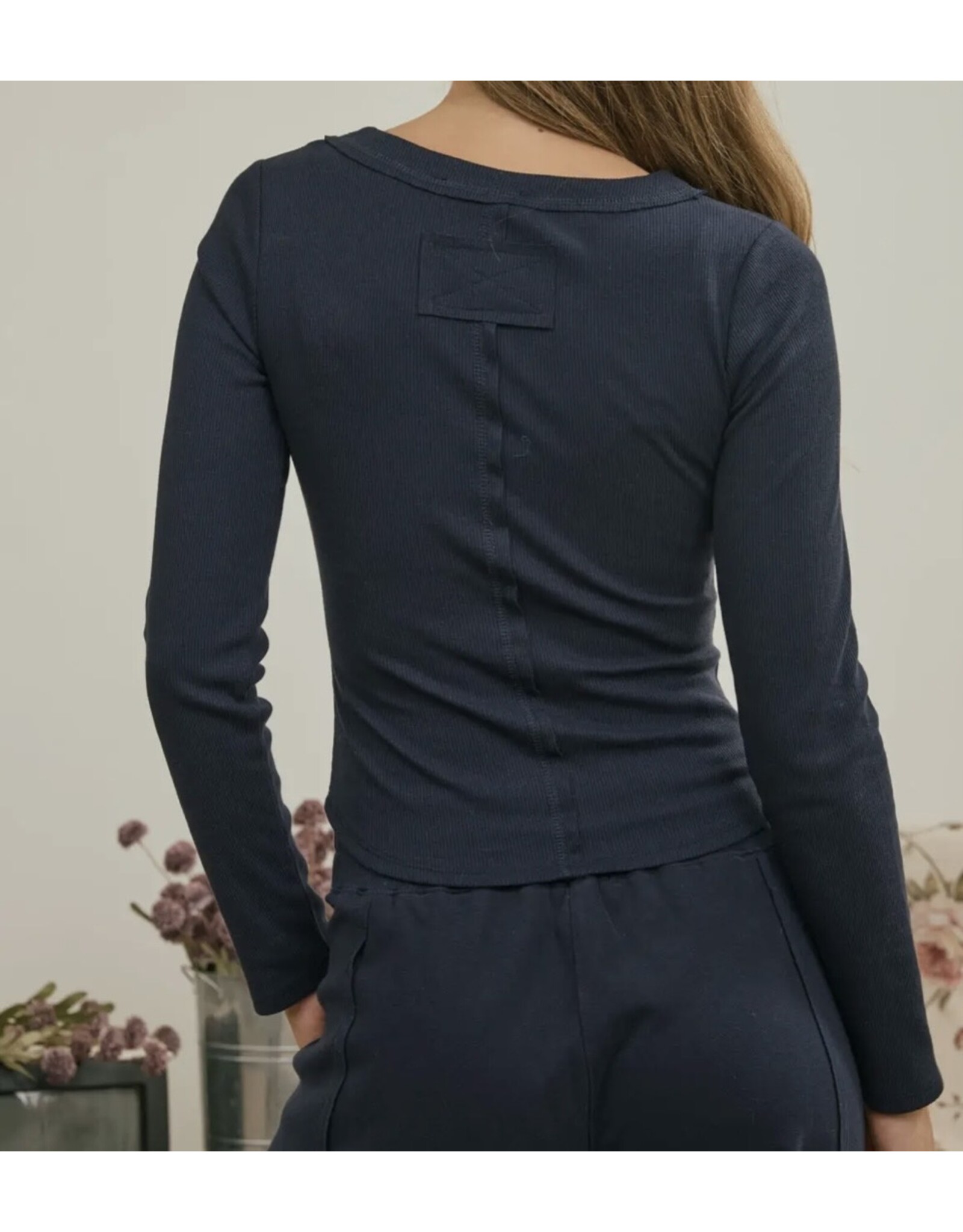 Blu pepper Ribbed Henley Knit Top