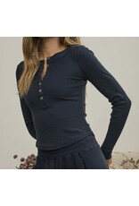 Blu pepper Ribbed Henley Knit Top
