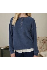 Blu pepper Henley boxy L/S knit top