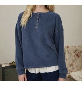 Blu pepper Henley boxy L/S knit top