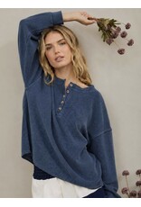 Blu pepper Henley boxy L/S knit top