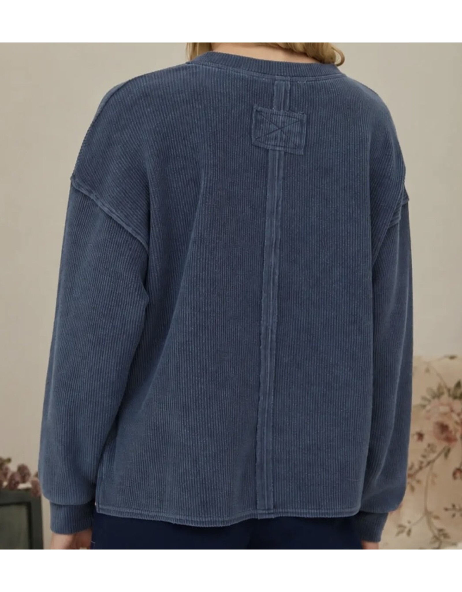 Blu pepper Henley boxy L/S knit top