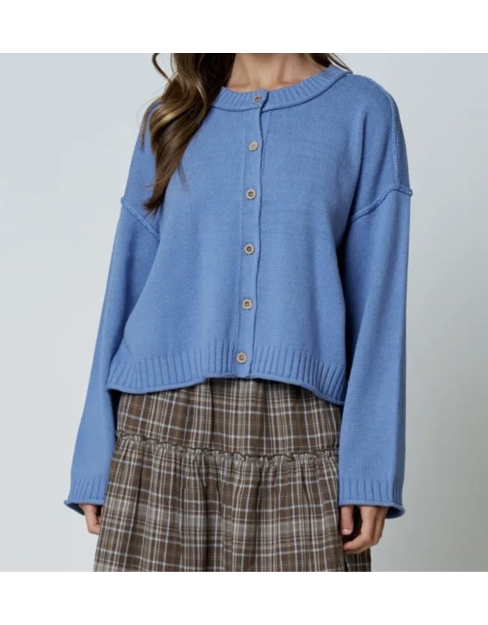 Blu pepper Raw Edge Exposed Seam Cardigan