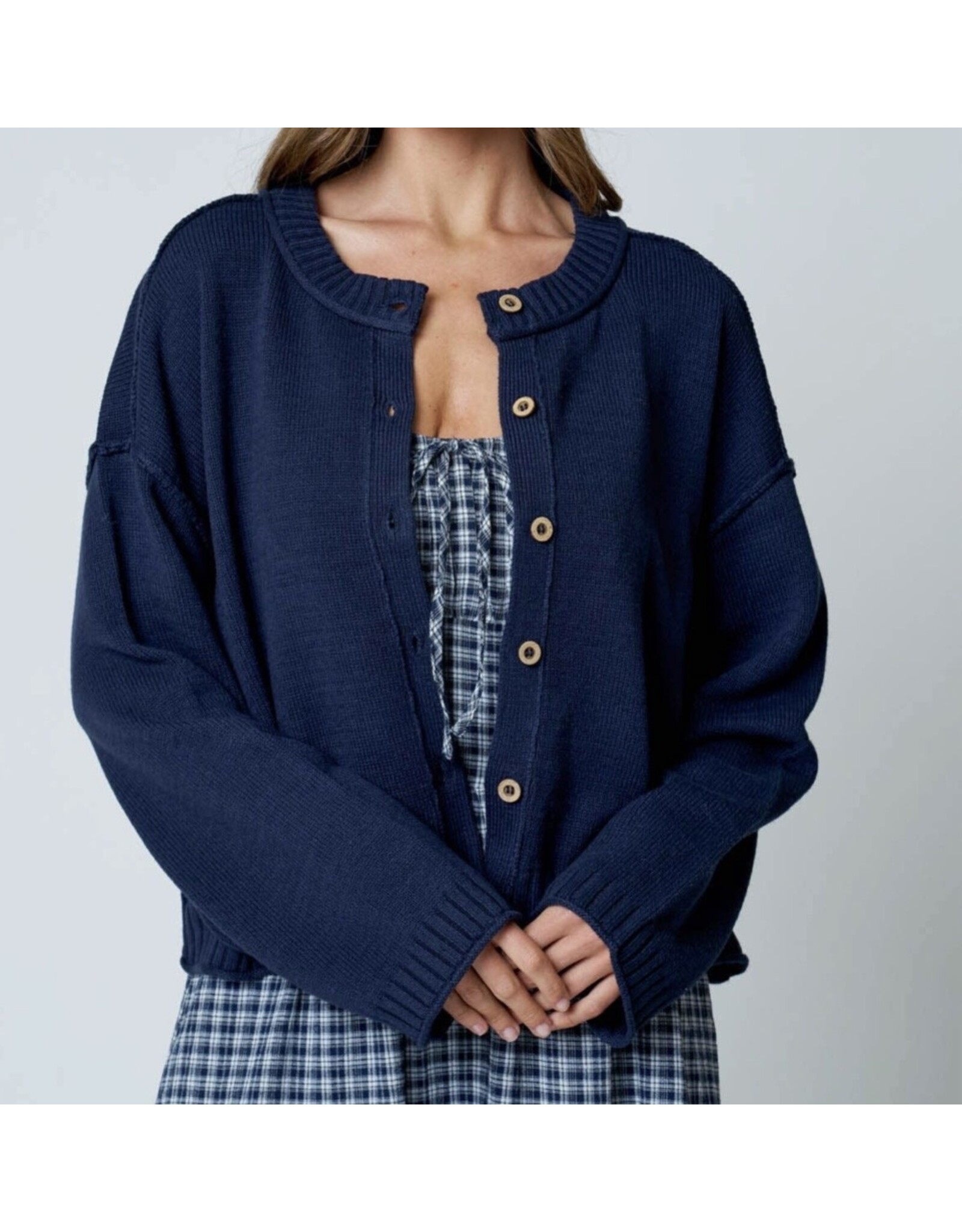 Blu pepper Raw Edge Exposed Seam Cardigan