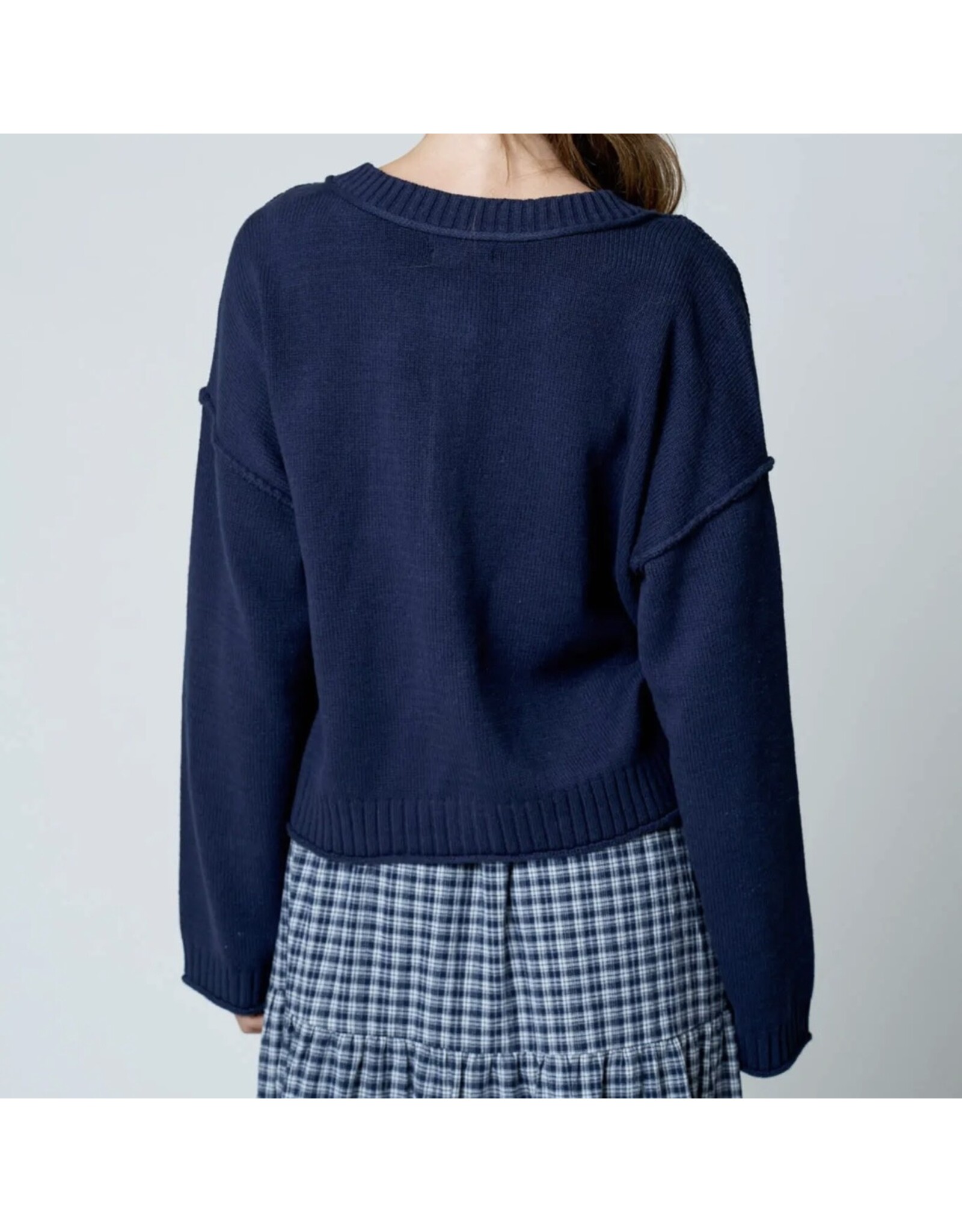 Blu pepper Raw Edge Exposed Seam Cardigan