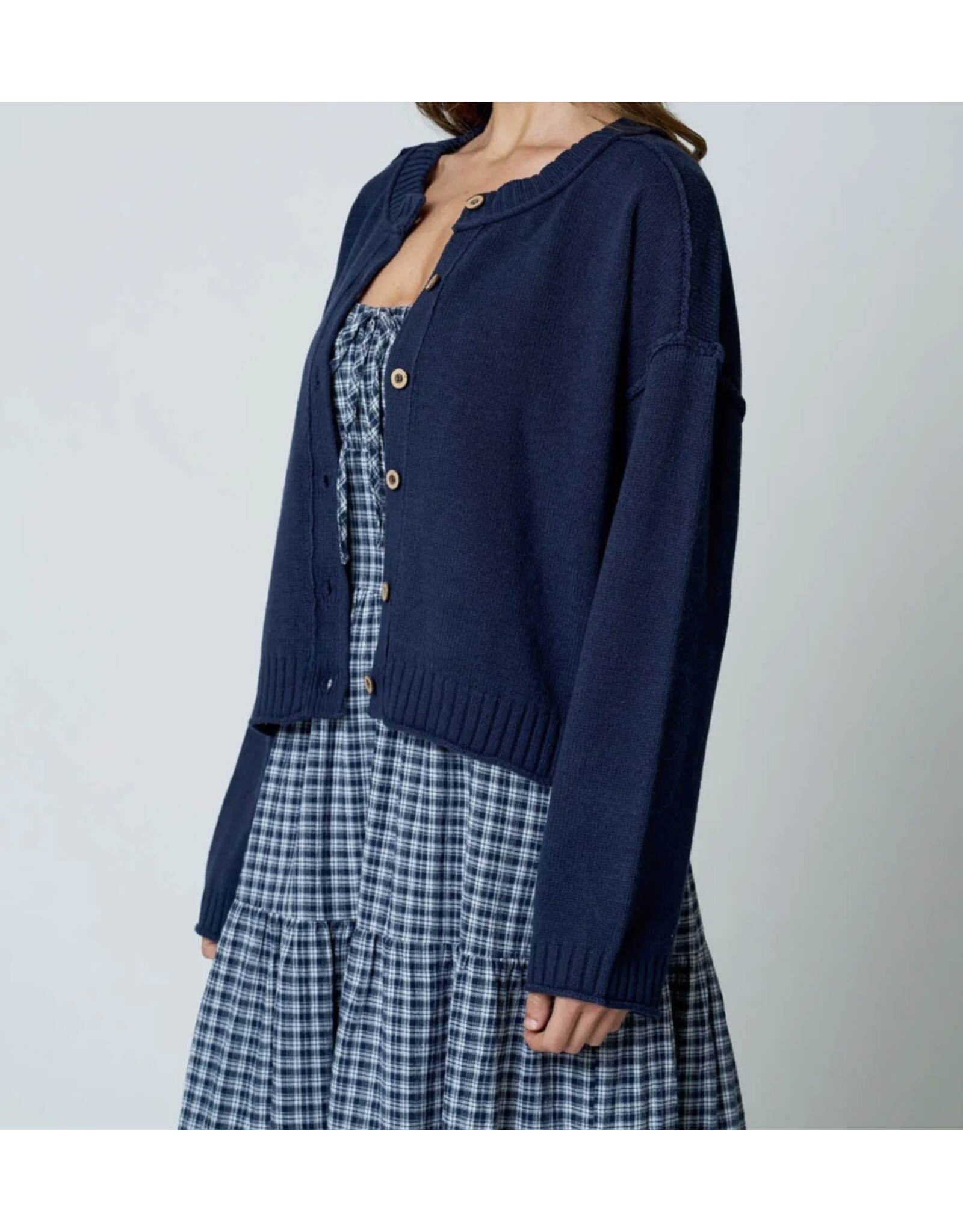 Blu pepper Raw Edge Exposed Seam Cardigan