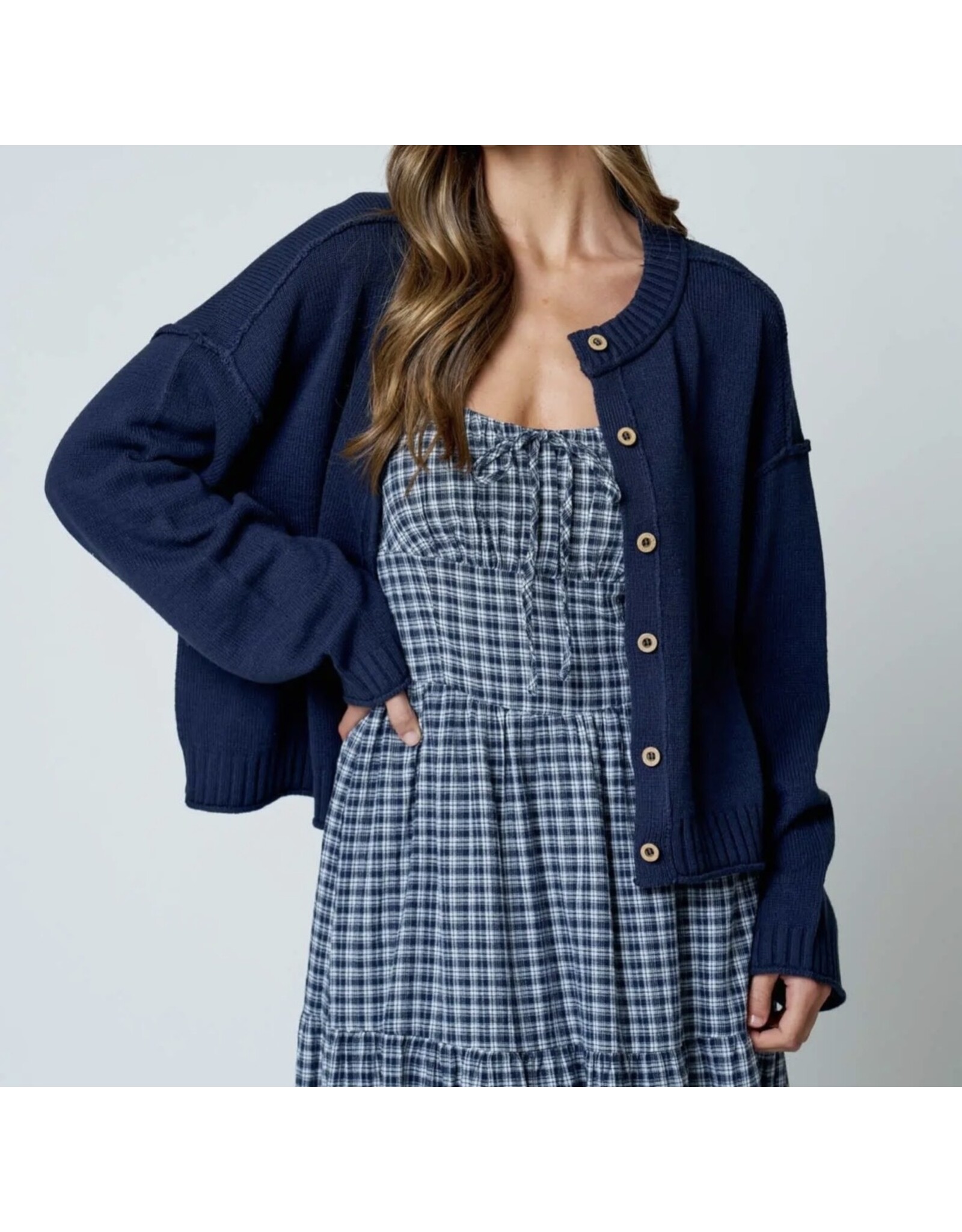 Blu pepper Raw Edge Exposed Seam Cardigan