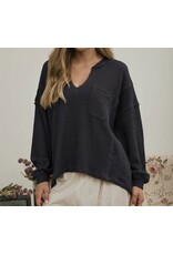 Blu pepper Split Neck Raw Edge Top