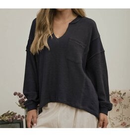 Blu pepper Split Neck Raw Edge Top