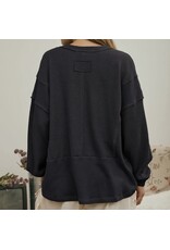 Blu pepper Split Neck Raw Edge Top