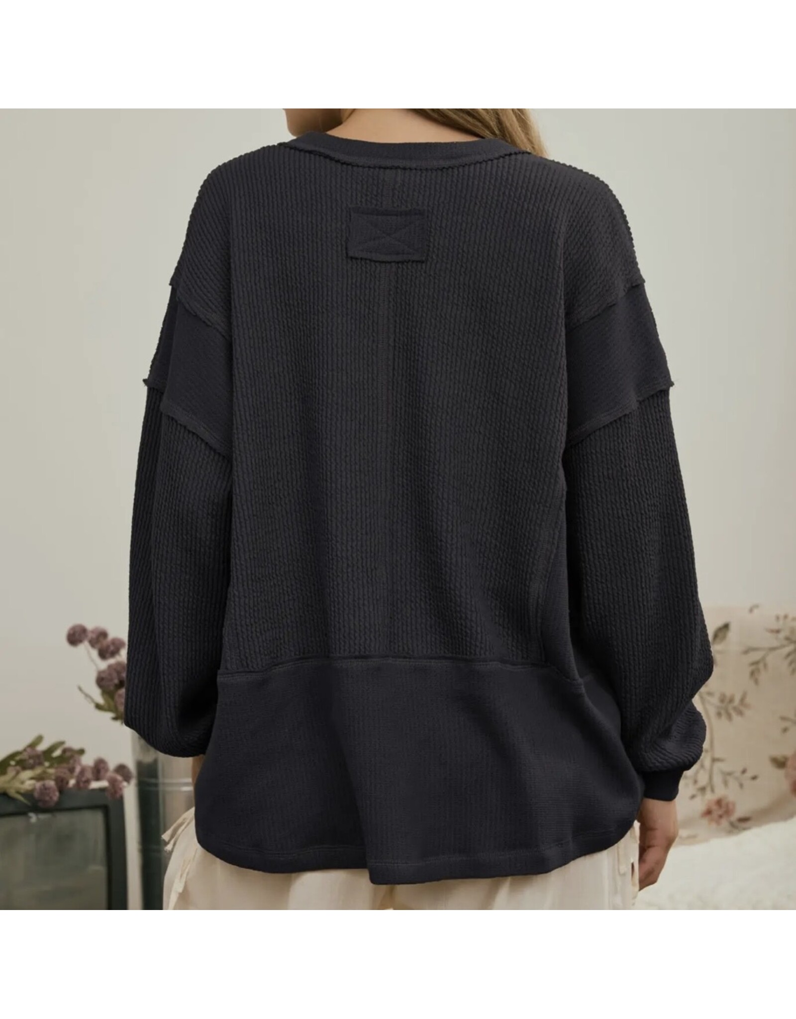 Blu pepper Split Neck Raw Edge Top