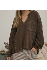 Blu pepper Split Neck Raw Edge Top