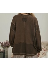 Blu pepper Split Neck Raw Edge Top