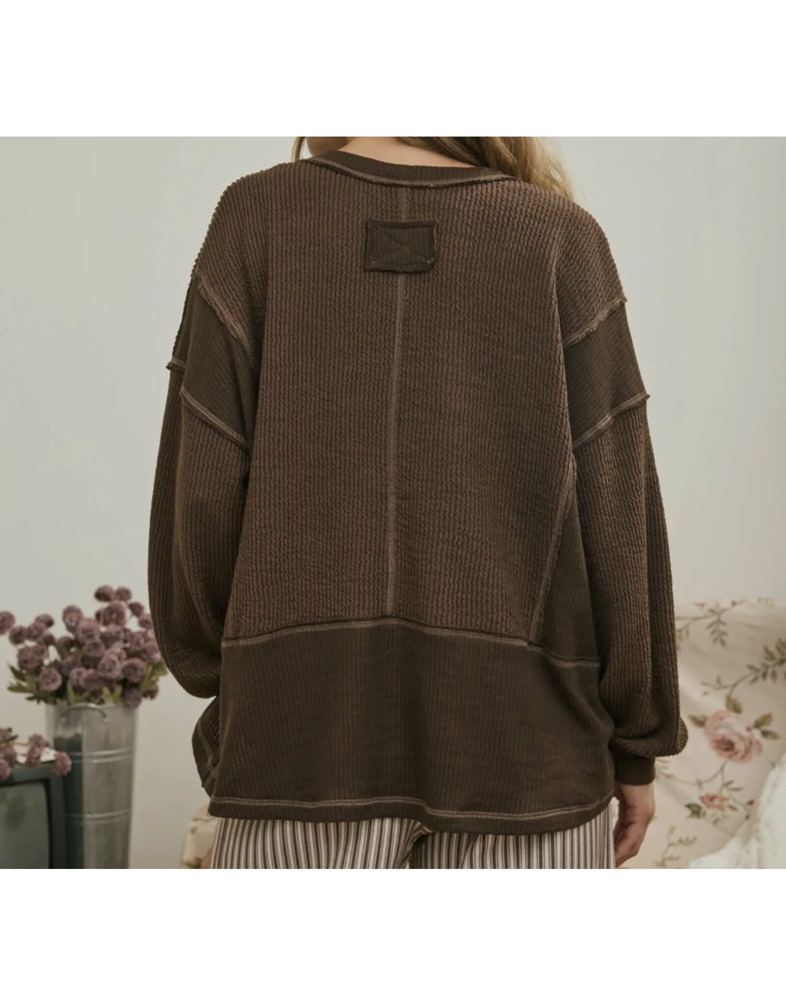 Blu pepper Split Neck Raw Edge Top