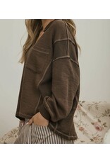 Blu pepper Split Neck Raw Edge Top