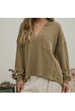 Blu pepper Split Neck Raw Edge Top